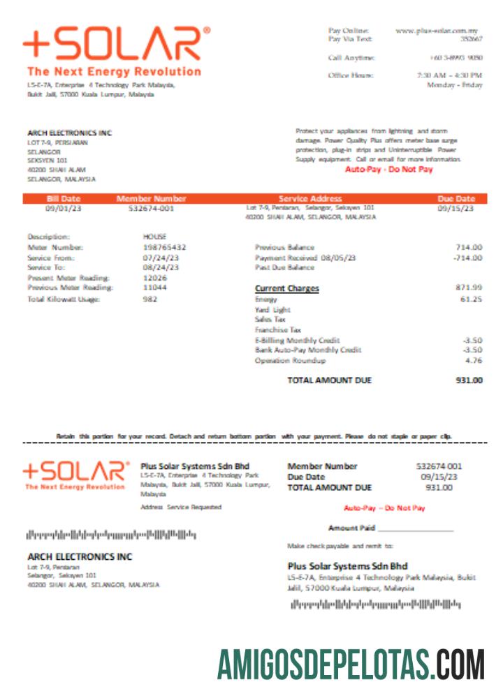 Plus Solar Systems Sdn Bhd Utility Business Bill, SCR baixar para verificação